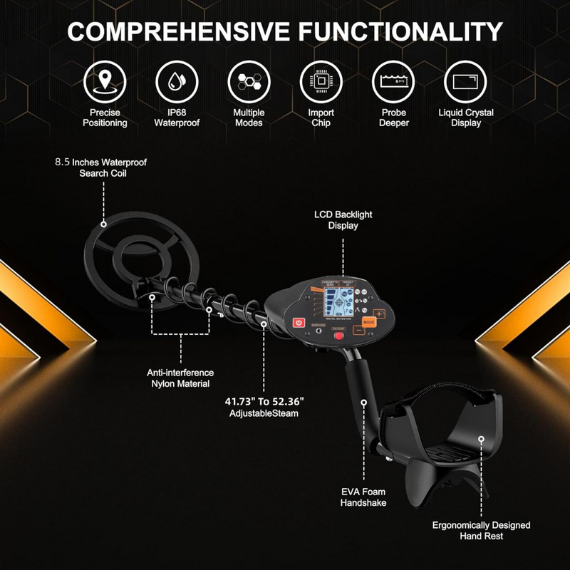 MD-5030 Metal Detector with Waterproof Search Coil, Adjustable Shaft & Dual Search Modes for Coins