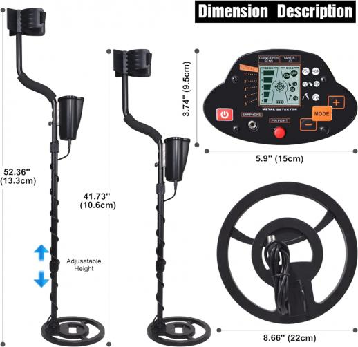 MD-5030 Metal Detector with Waterproof Search Coil, Adjustable Shaft & Dual Search Modes for Coins