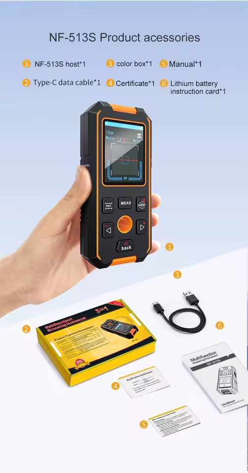 HT-513 Pro Precision Handheld Metal & Cable Detector  Multifunction Cable Locator & Stud Finder