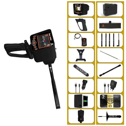 Ger Detect Deep Seeker metal detector with control panel, coil, and handle for treasure hunting and metal detection.