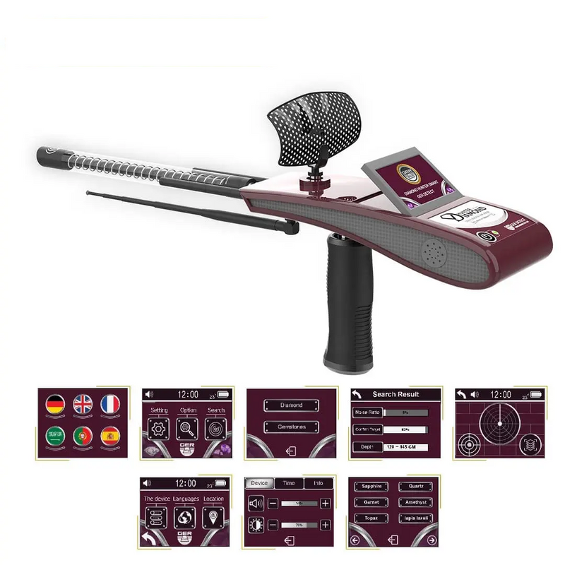 Ger Detect Diamond Hunter Smart Metal Detector with digital display and search coil for treasure hunting and metal detection.