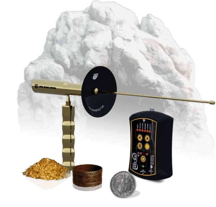 Ger Detect Easy Way Smart Metal Detector showing its control panel and search coil in use outdoors.
