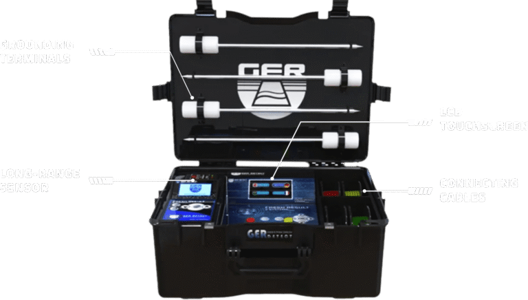 Ger Detect Fresh Result 2 Systems Metal Detector showing a handheld device with control panel and detection coil.