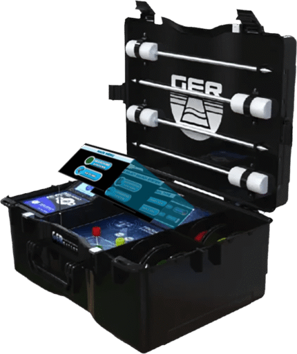 Ger Detect Fresh Result 2 Systems Metal Detector with ergonomic handle and control panel for locating buried metal objects.