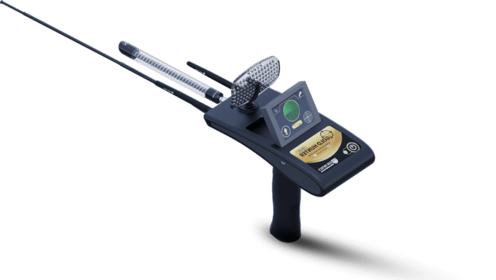 Ger Detect Gold Hunter Smart Detector shown with its control unit and search coil, designed for gold prospecting and metal detection.