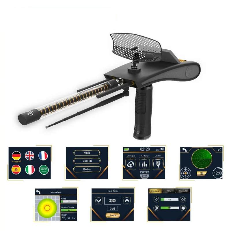 Ger Detect Gold Hunter Smart Detector showing its control panel and coil for gold prospecting and treasure hunting.