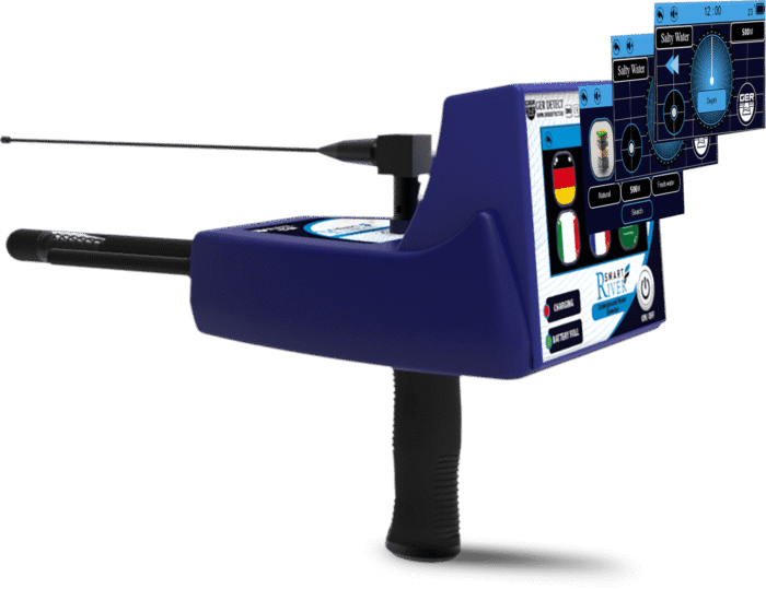 Ger Detect River-F Smart Detector image showing compact device with digital display and control buttons for metal detection.