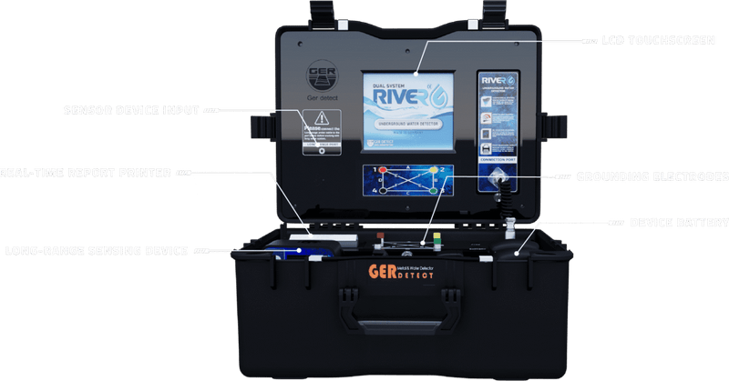 Ger Detect River G 3 Systems metal detector with search coil and control box, designed for underwater treasure hunting.