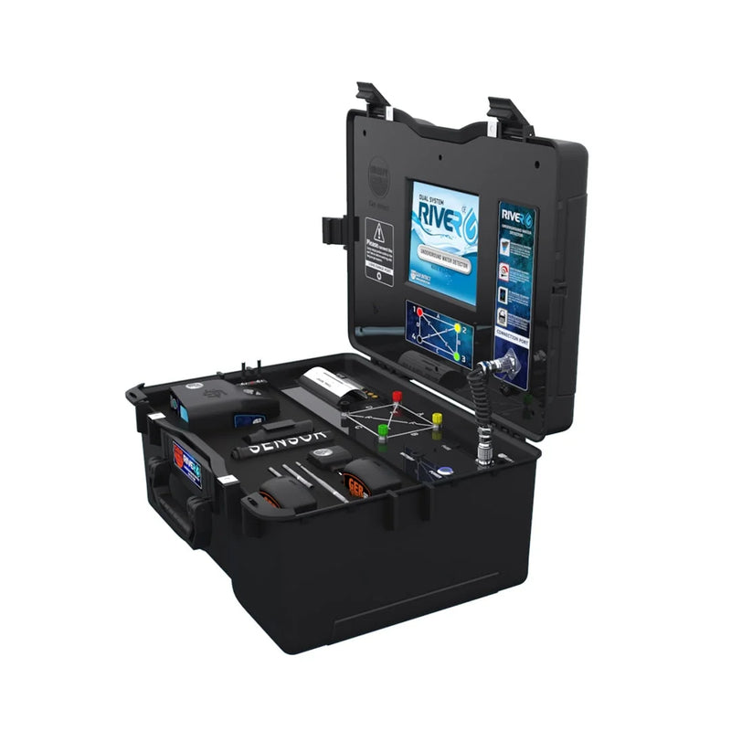 Ger Detect River G 3 systems metal detector with control box, search coil, and adjustable shaft for underwater treasure hunting.