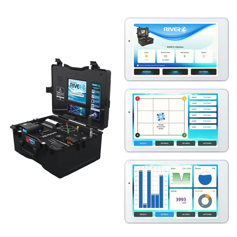 Ger Detect River G 3 Systems Metal Detector for underwater and land treasure hunting, with adjustable controls and sturdy build.