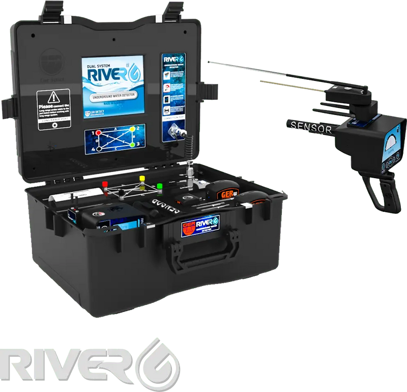 Ger Detect River G 3 Systems metal detector with ergonomic design for gold and relic hunting, shown in a natural outdoor setting.