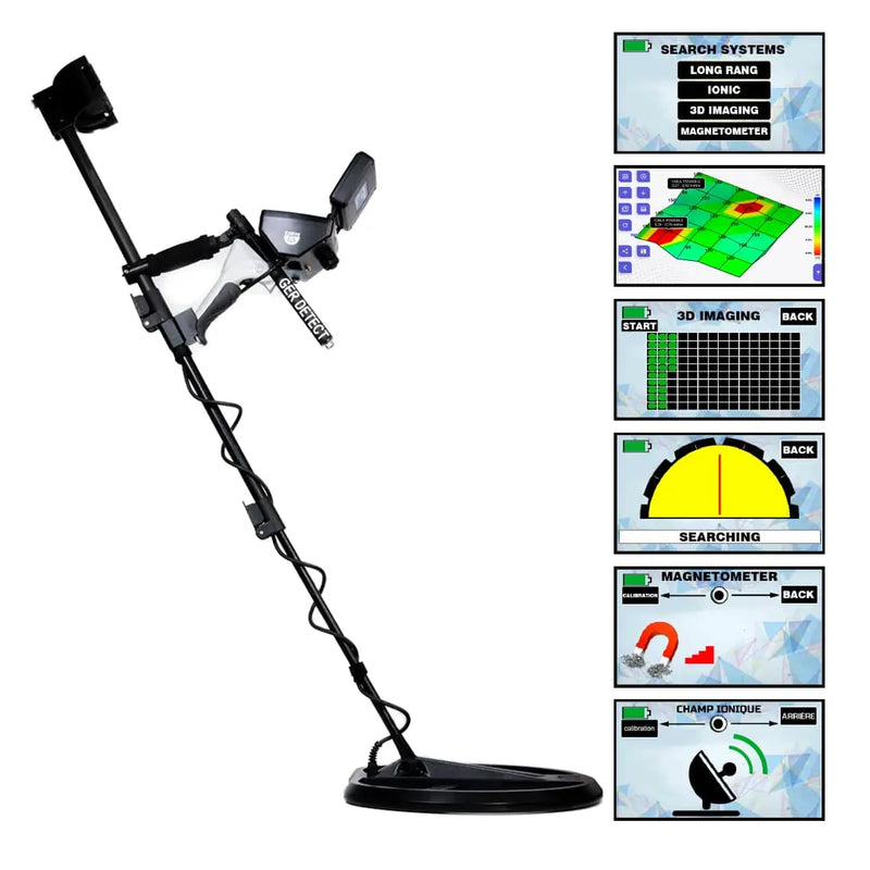 Ger Detect Titan GER 1000 metal detector with control panel, search coil, and ergonomic handle for treasure hunting and metal detection.