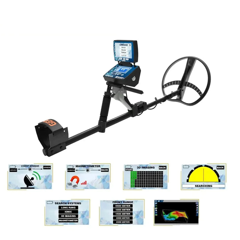 Ger Detect Titan GER 1000 metal detector with control panel and search coil, designed for treasure hunting and metal detection.
