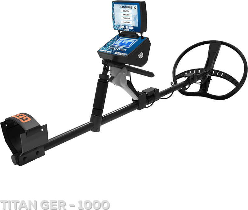 Ger Detect Titan GER 1000 metal detector with control box and search coil for treasure hunting and metal detection.