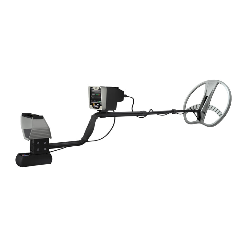 Ger Detect Treasure Way metal detector with control panel and search coil, used for treasure hunting and metal detection.