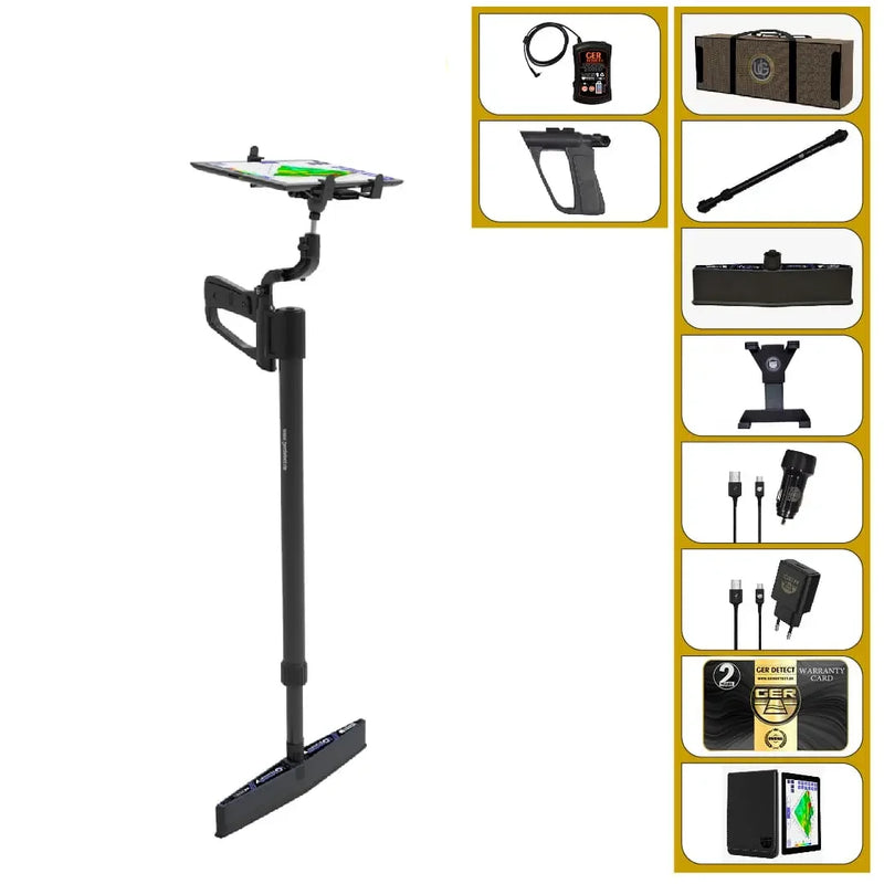 UIG ground scanner detector metal detector showing handheld device with digital display and search coil for metal detection.