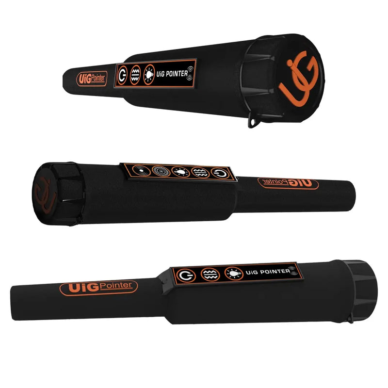 UIG pointer detector metal detector with ergonomic handle and control panel, used for treasure hunting and metal detection.