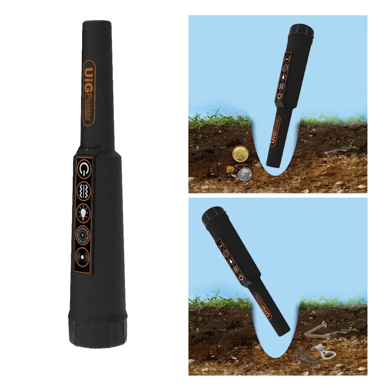 UIG Pointer Metal Detector with ergonomic handle and control panel, designed for precise metal detection and treasure hunting.