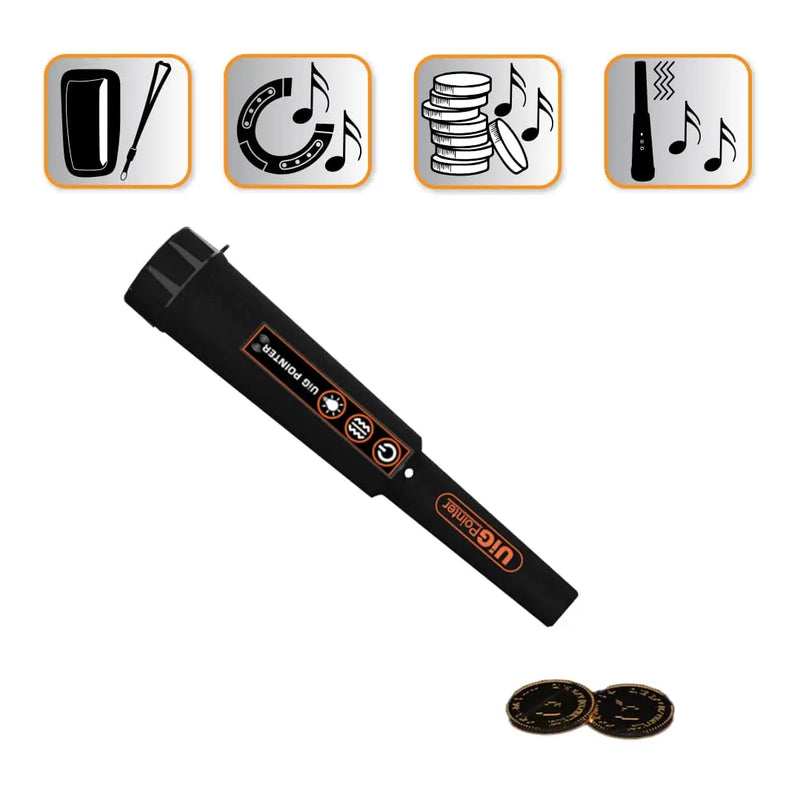 UIG pointer detector metal detector with handheld design, black handle, and control buttons for metal detection and treasure hunting.