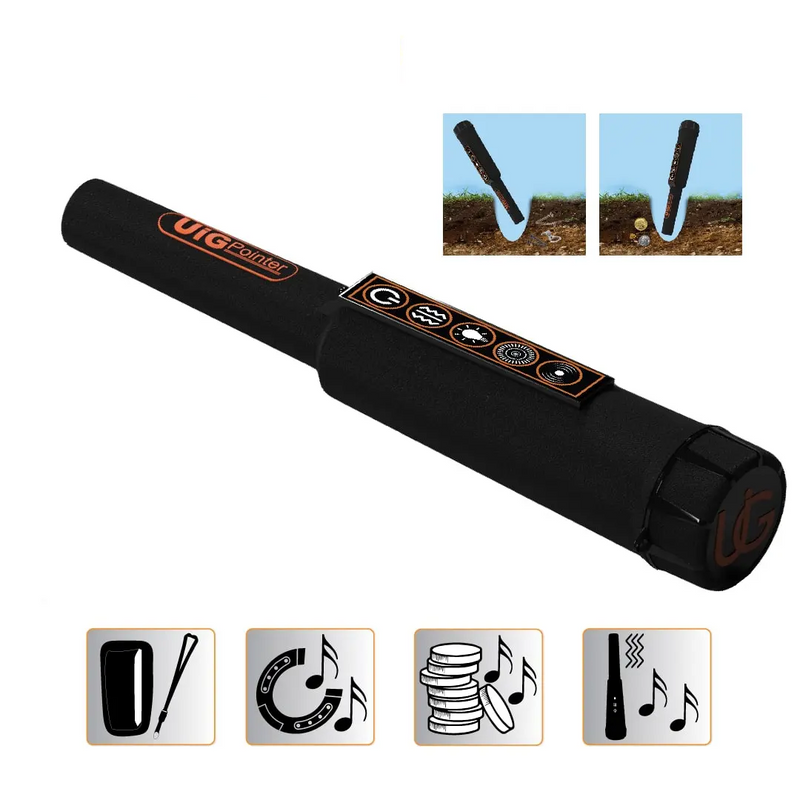 UIG Pointer Detector metal detector with ergonomic handle and control panel, designed for precise metal detection.