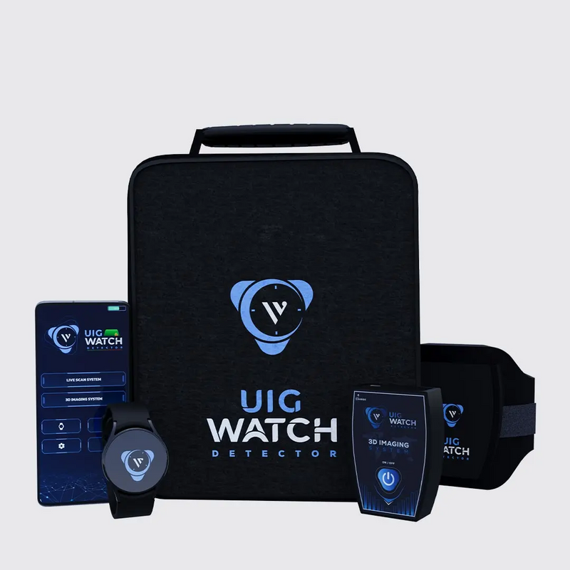 UIG watch detector metal detector with hand-held design and metal sensing probe for security screening and jewelry detection.