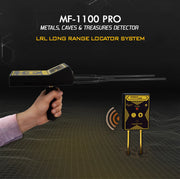 MWF MF 1100 Pro Super metal detector with smart gold and treasure detection features, shown in an outdoor setting.
