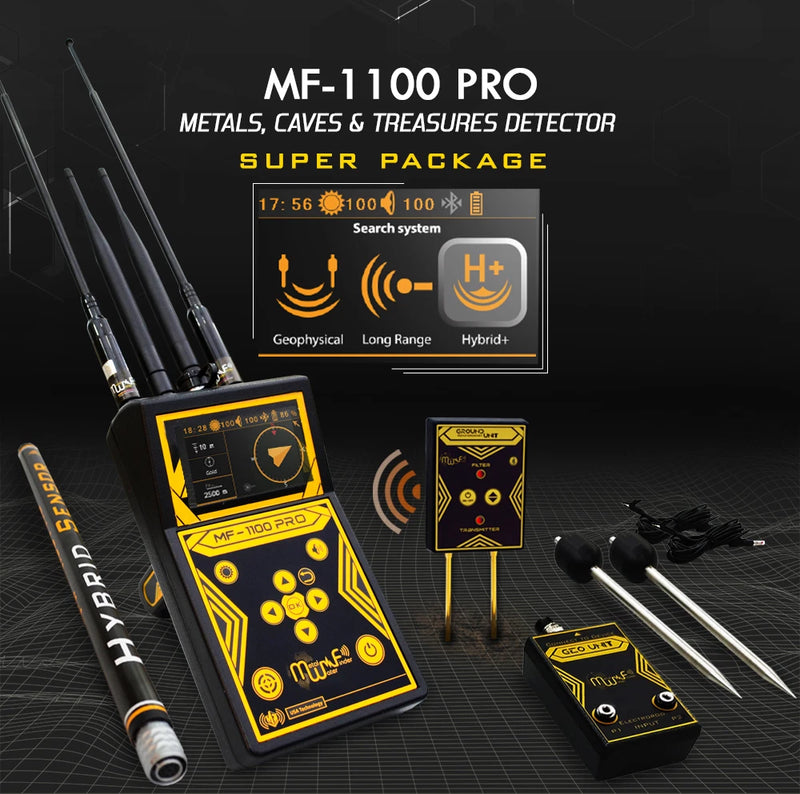 MWF MF 1100 Pro Super Smart Gold and Treasure Detector with digital display and ergonomic handle for metal detecting.