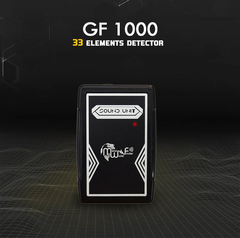 MWF GF 1000 advanced long-range locator and metal detector showing a handheld device with a screen and control buttons.