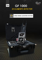 MWF GF 1000 advanced long-range locator and metal detector with display screen and control buttons, used for treasure hunting.