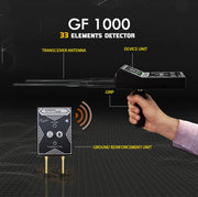 MWF GF 1000 advanced long-range locator and metal detector, handheld device with display screen for treasure hunting and metal detection.