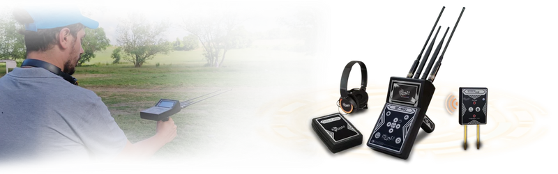 MWF GF 1000 advanced long-range locator and metal detector with control panel and search coil for treasure hunting.