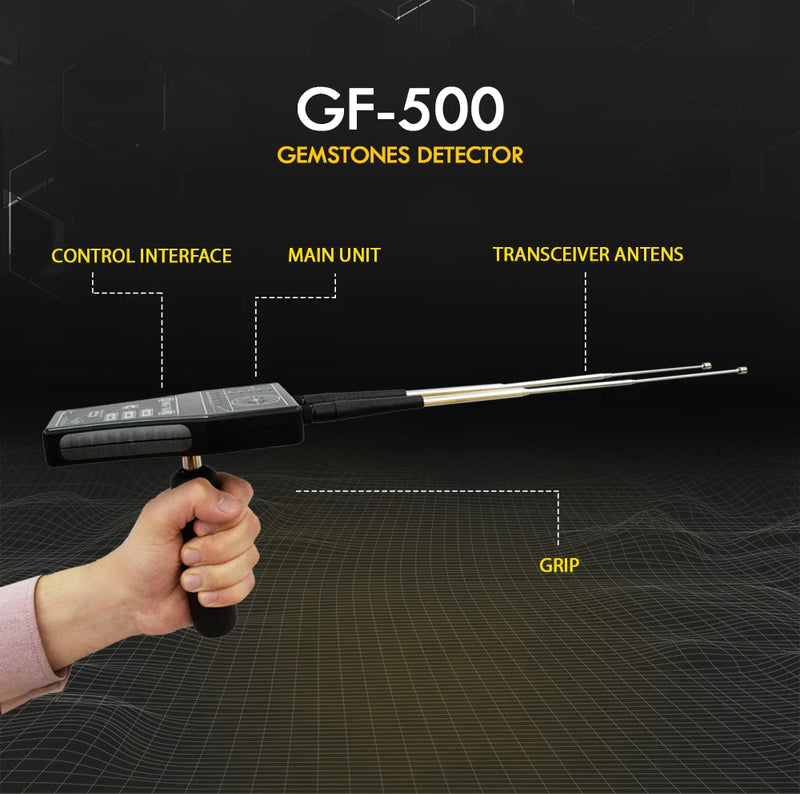 MWF GF 500 Diamond Gems Detector showing the handheld device used for precise long-range gemstone and diamond detection.