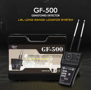 MWF GF 500 Diamond Gems Detector showing handheld device with display screen and control buttons for long-range gemstone detection.