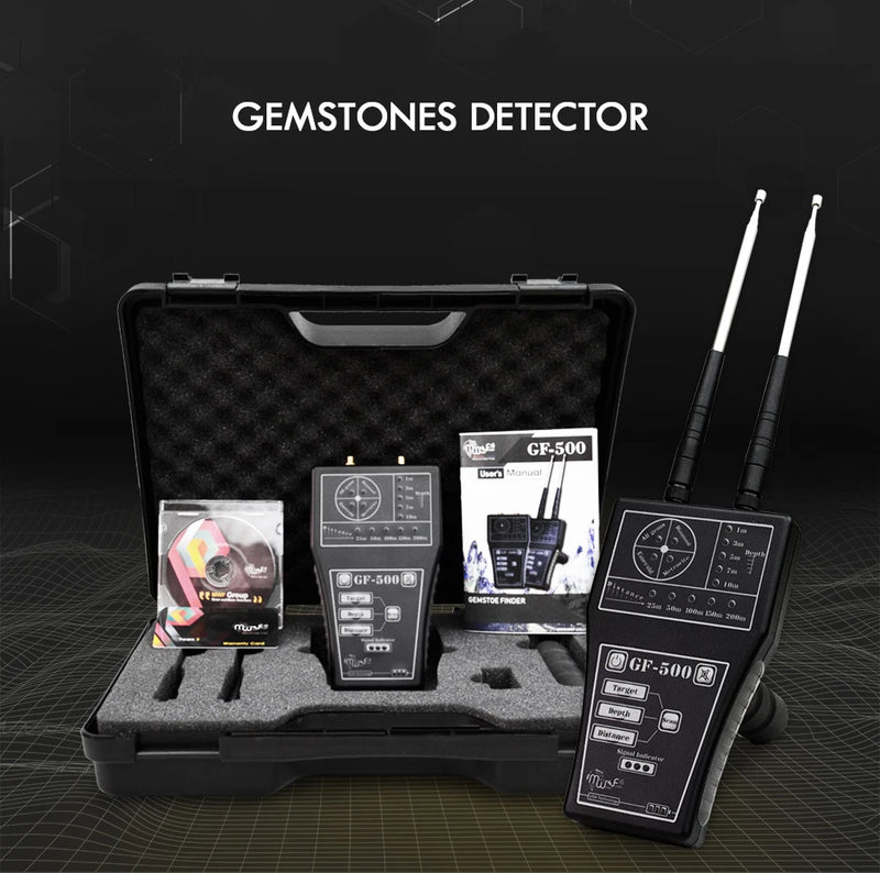 MWF GF 500 Diamond Gems Detector showing the device with control panel and long-range locator for detecting diamonds and gems.