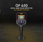 MWF GF 650 Gold & Metal Detector showing its control panel and search coil for precision gold prospecting and metal detection.