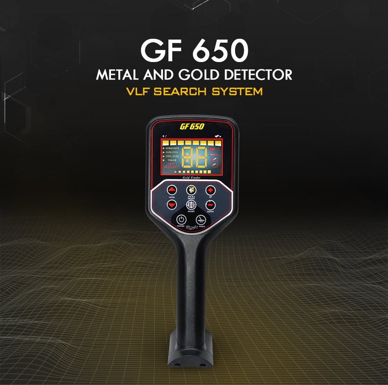 MWF GF 650 Gold & Metal Detector showing its control panel and search coil for precision gold prospecting and metal detection.