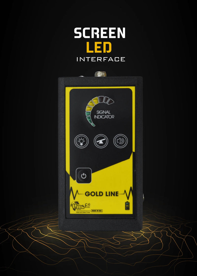 MWF Gold Line advanced ionic gold detector with laser tracking, showing the device and control panel in a sleek design.