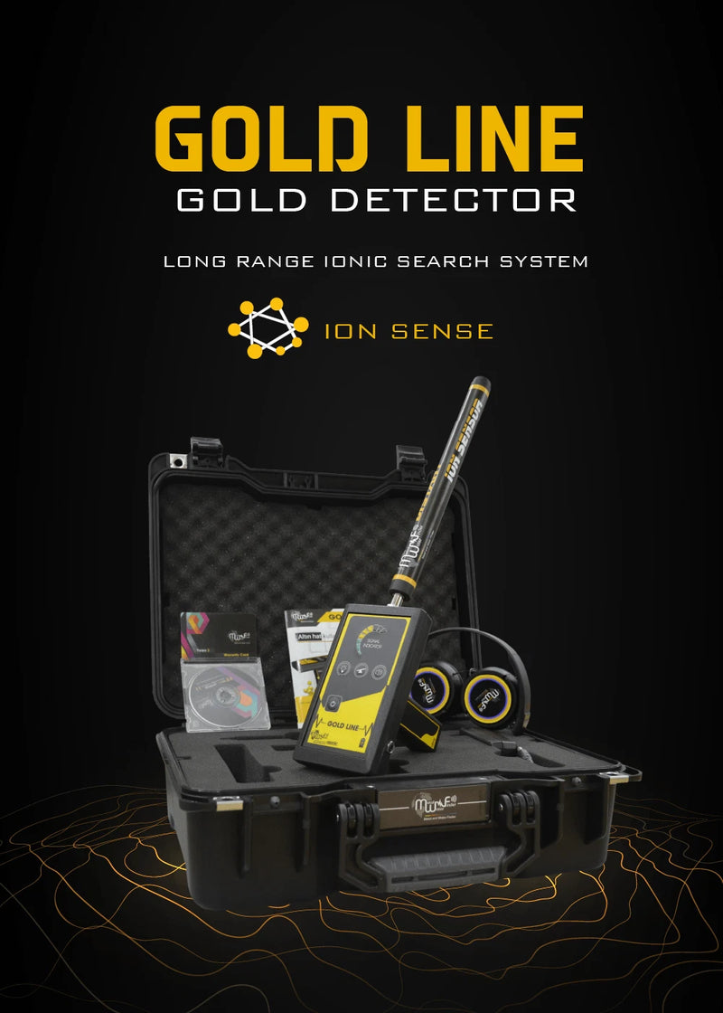 MWF Gold Line advanced ionic gold detector with laser tracking, shown with control panel and detection sensors.