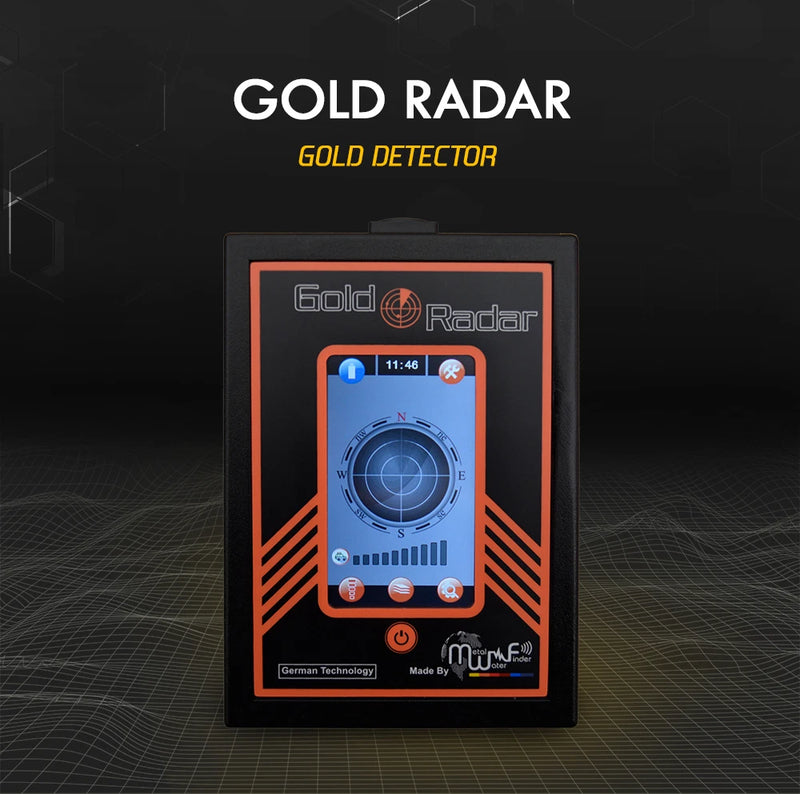 MWF Gold Radar detecting hidden underground treasures with a hand-held metal detector device.