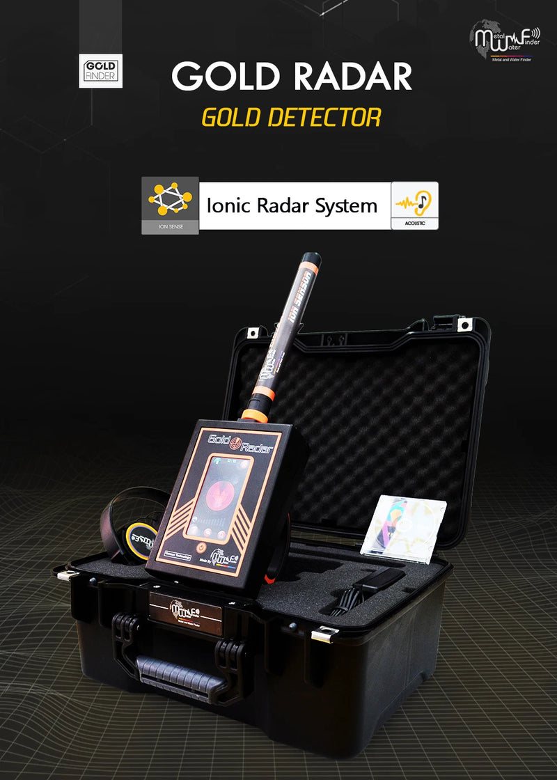 MWF Gold Radar device used for finding hidden treasures and underground objects with a sleek, portable design.