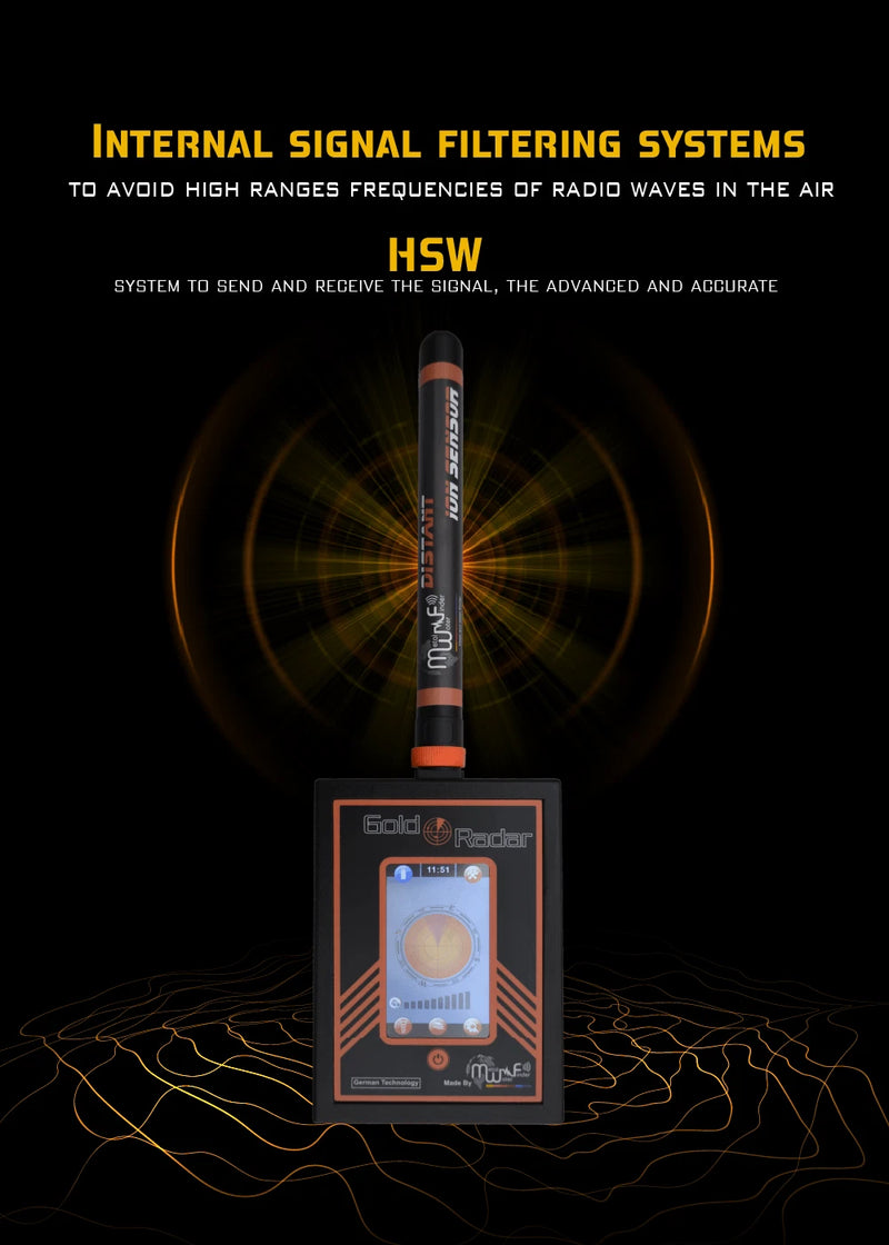 MWF Gold Radar device used to find hidden underground treasures and metallic objects with advanced detection technology.