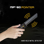 MWF MF-60 waterproof metal detector with compact design, featuring control panel and search coil for rugged outdoor exploration.