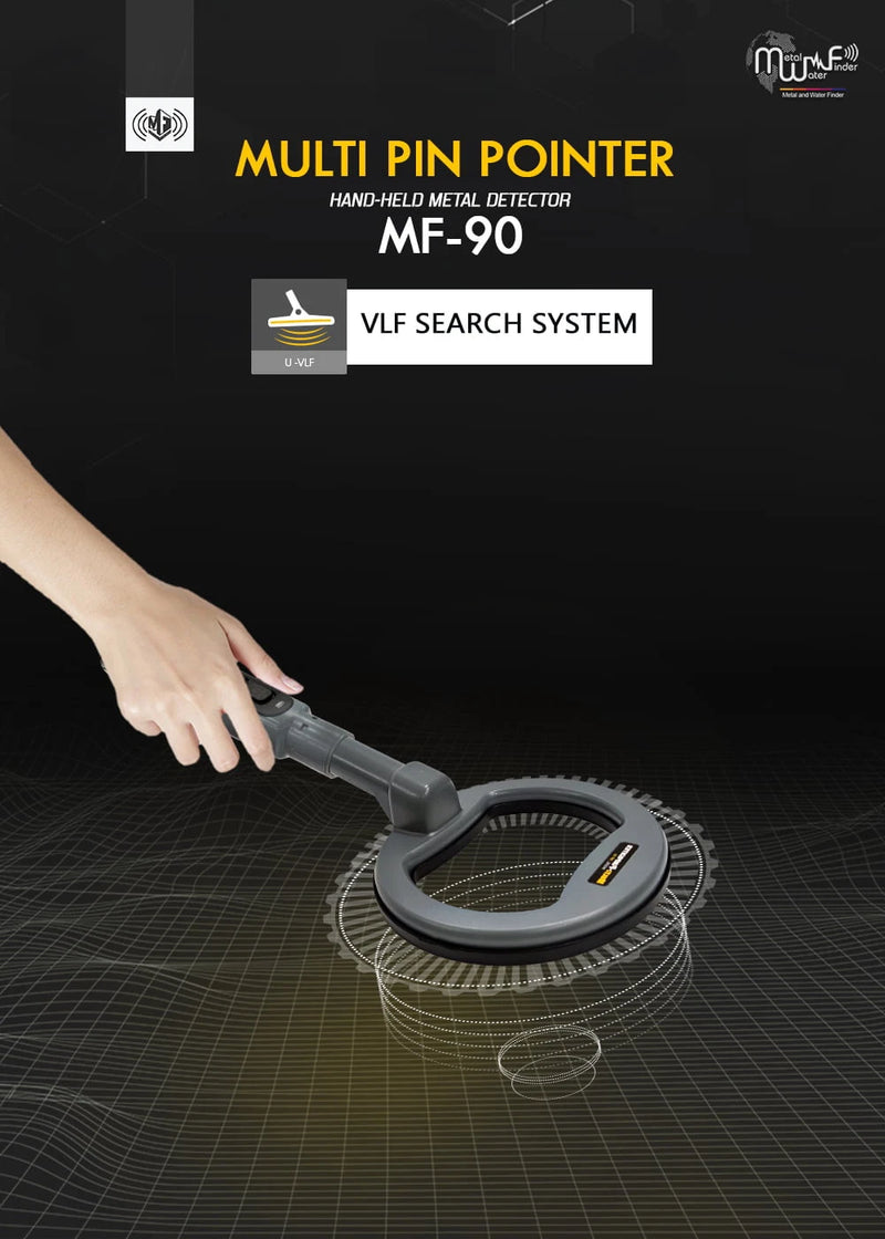 MWF MF90 Multi-Coil Metal Detector for gold and treasure detection with advanced locating technology and multiple search coils.
