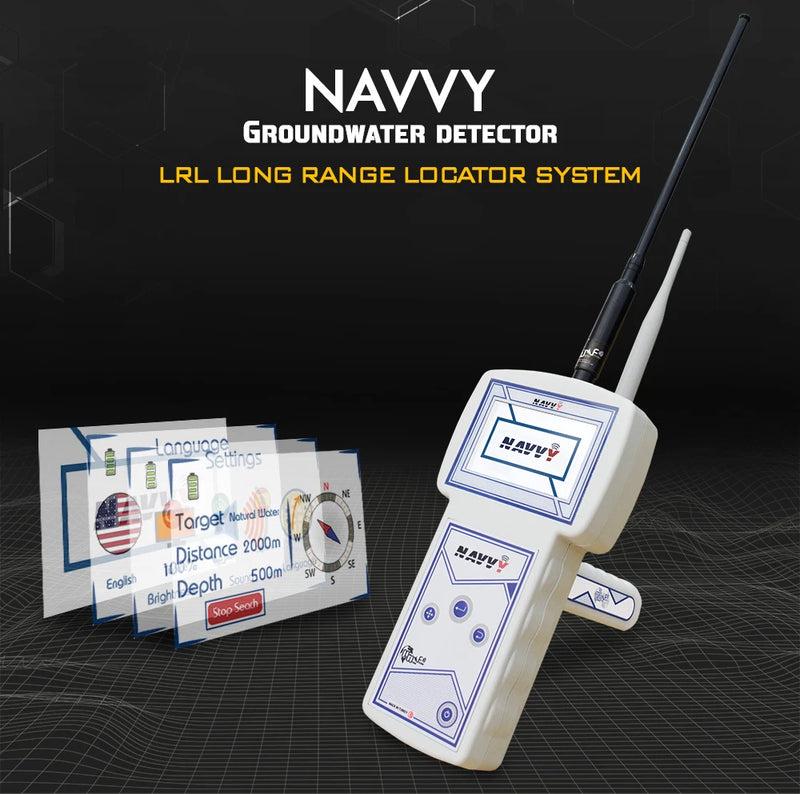 MWF Navy Advanced Groundwater and Acoustic Locator device with digital display and control buttons on a white background.