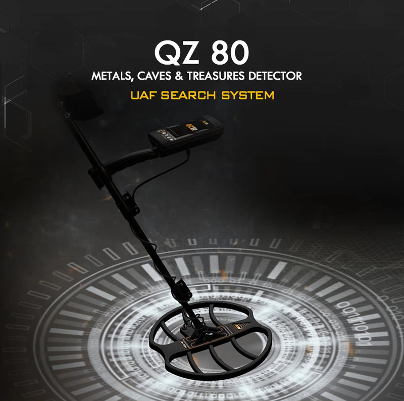 MWF QZ80 Advanced Gold and Metal Detector, treasure finder with display and search coil for detecting underground metals.