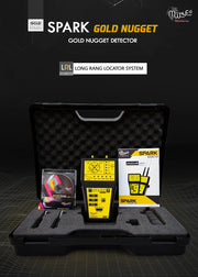 MWF Spark Gold Nugget Detector Long Range Locator System showing the device and control unit for gold prospecting.