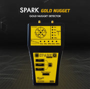 MWF Spark Gold Nugget Detector showing the handheld device with display screen and controls for long-range gold detection.