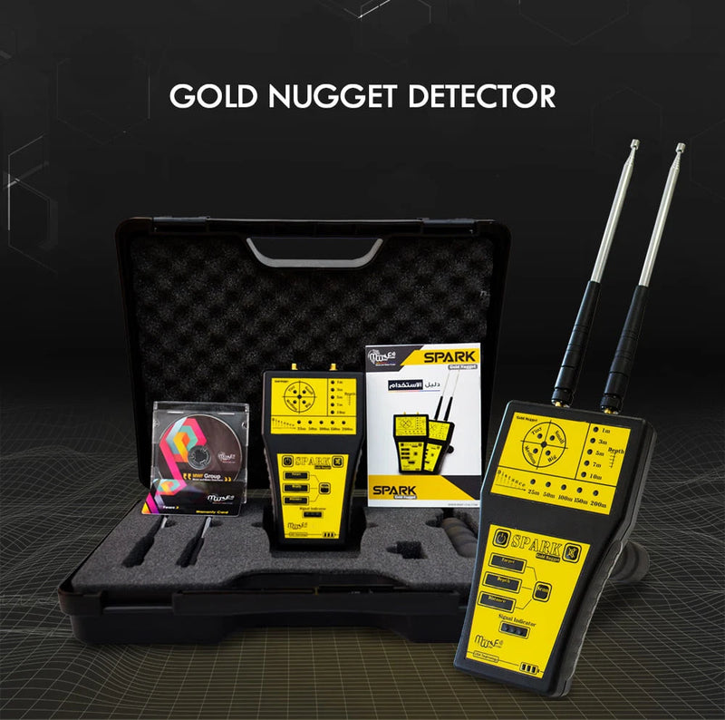 MWF Spark Gold Nugget Detector Long Range Locator System with handheld device for gold prospecting and mineral detection.