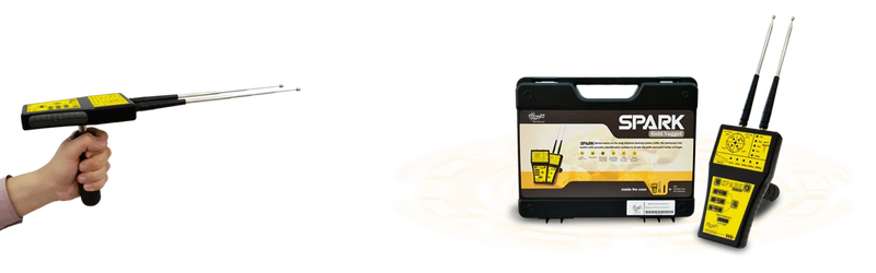 MWF Spark Gold Nugget Detector long-range locator system with handheld device for gold prospecting and treasure hunting.