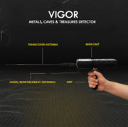 MWF Vigor Compact Gold and Treasure Detection Device with digital display and search coil for metal detecting.